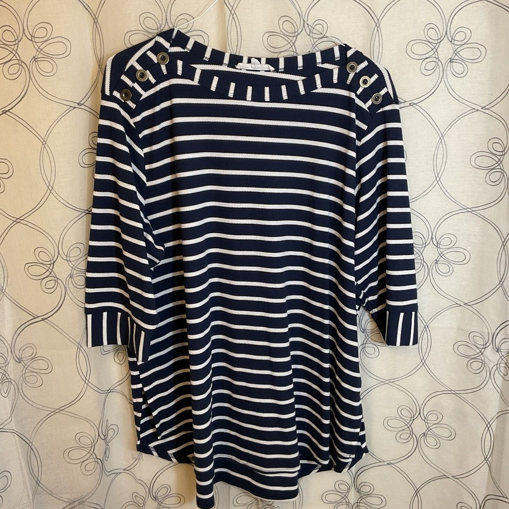 Women's Jane + Delancey Blue White Stripe‎ Button Accents On Shoulder Size 2X